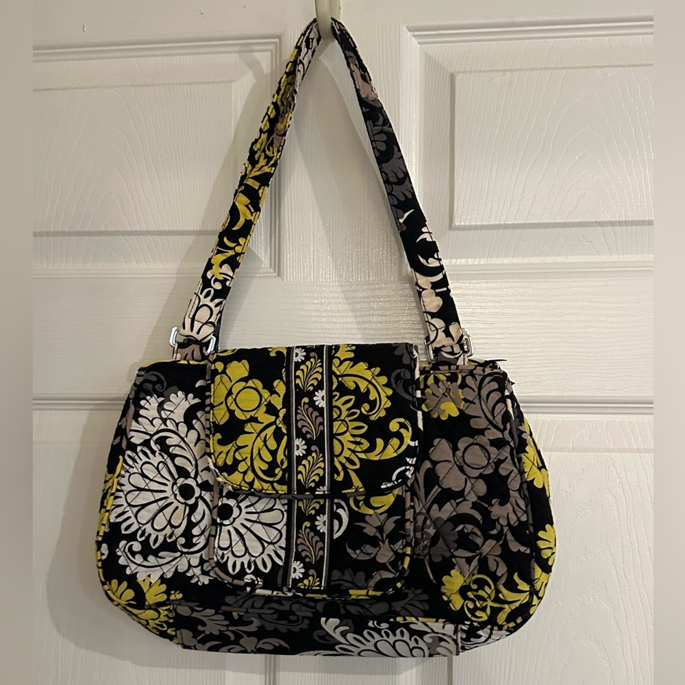 Vera Bradley Baroque Pattern Black and Yellow Floral Shoulder Bag